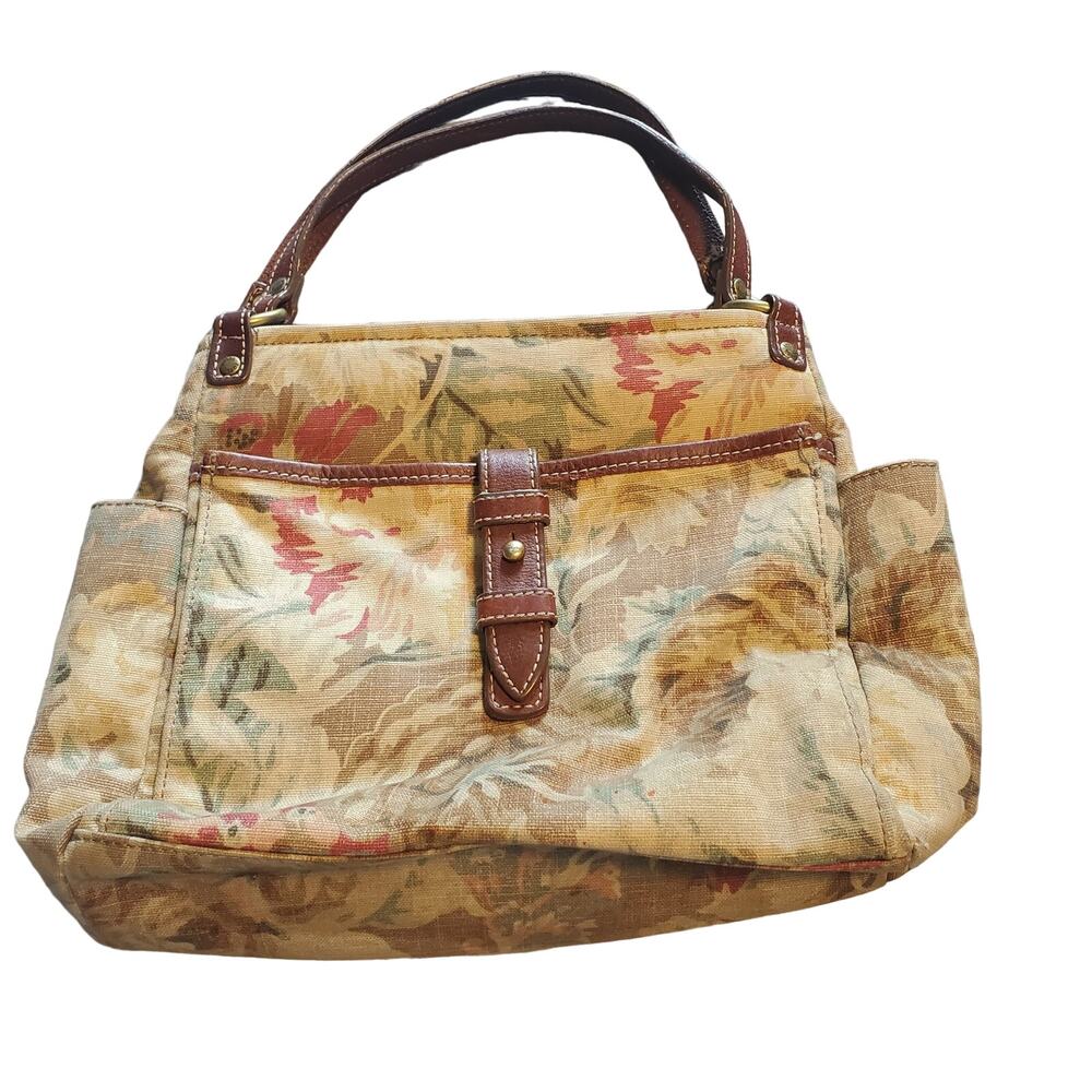 Vintage Fossil Premium Floral Print Canvas Leather No. 054 Purse Shoulder Bag